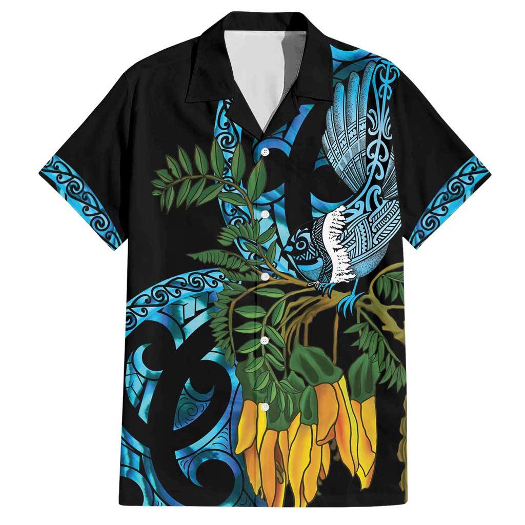Turquoise New Zealand Kowhai And Piwakawaka Hawaiian Shirt Maori Ngaru Paua Shell LT14 Turquoise - Polynesian Pride