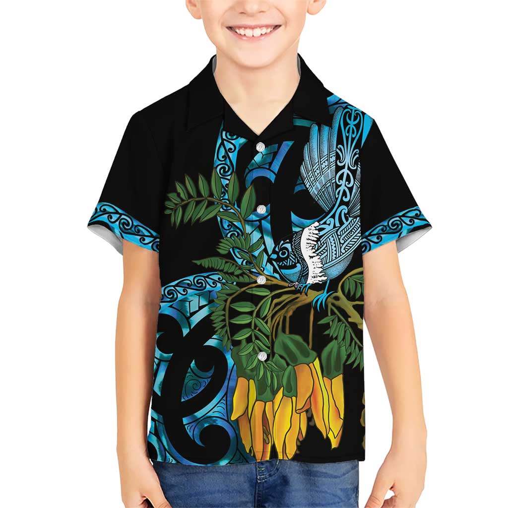 Turquoise New Zealand Kowhai And Piwakawaka Hawaiian Shirt Maori Ngaru Paua Shell LT14 - Polynesian Pride