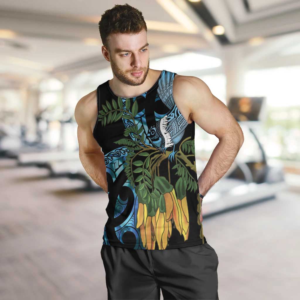Turquoise New Zealand Kowhai And Piwakawaka Men Tank Top Maori Ngaru Paua Shell LT14 Turquoise - Polynesian Pride