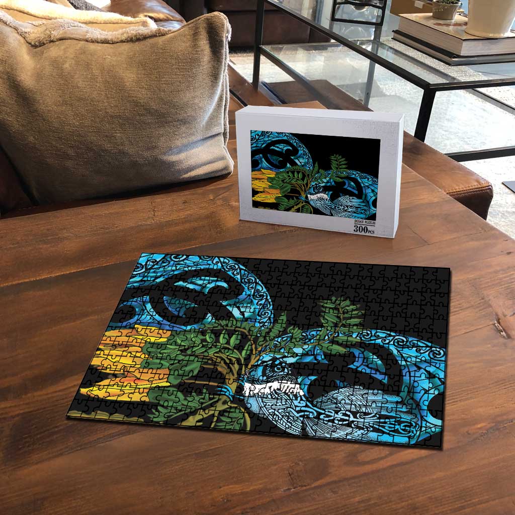 Turquoise New Zealand Kowhai And Piwakawaka Puzzle Maori Ngaru Paua Shell - Polynesian Pride