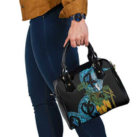 Turquoise New Zealand Kowhai And Piwakawaka Shoulder Handbag Maori Ngaru Paua Shell