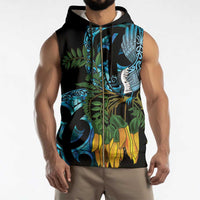 Turquoise New Zealand Kowhai And Piwakawaka Sleeveless Zip Hoodie Maori Ngaru Paua Shell - Polynesian Pride