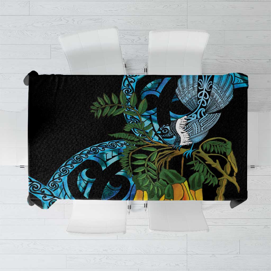Turquoise New Zealand Kowhai And Piwakawaka Tablecloth Maori Ngaru Paua Shell LT14 Turquoise - Polynesian Pride