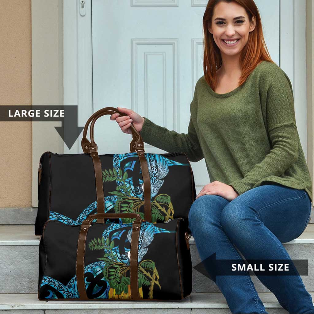 Turquoise New Zealand Kowhai And Piwakawaka Travel Bag Maori Ngaru Paua Shell - Polynesian Pride
