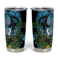 Turquoise New Zealand Kowhai And Piwakawaka Tumbler Cup Maori Ngaru Paua Shell