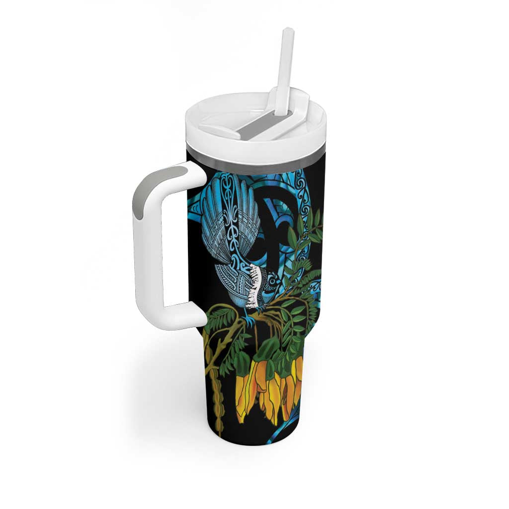 Turquoise New Zealand Kowhai And Piwakawaka Tumbler With Handle Maori Ngaru Paua Shell