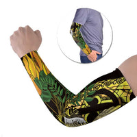 Yellow New Zealand Kowhai And Piwakawaka Arm Sleeves Maori Ngaru Paua Shell - Polynesian Pride