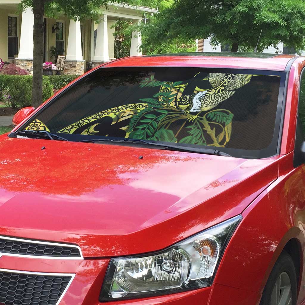 Yellow New Zealand Kowhai And Piwakawaka Auto Sun Shade Maori Ngaru Paua Shell - Polynesian Pride