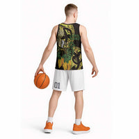 Yellow New Zealand Kowhai And Piwakawaka Basketball Jersey Maori Ngaru Paua Shell - Polynesian Pride