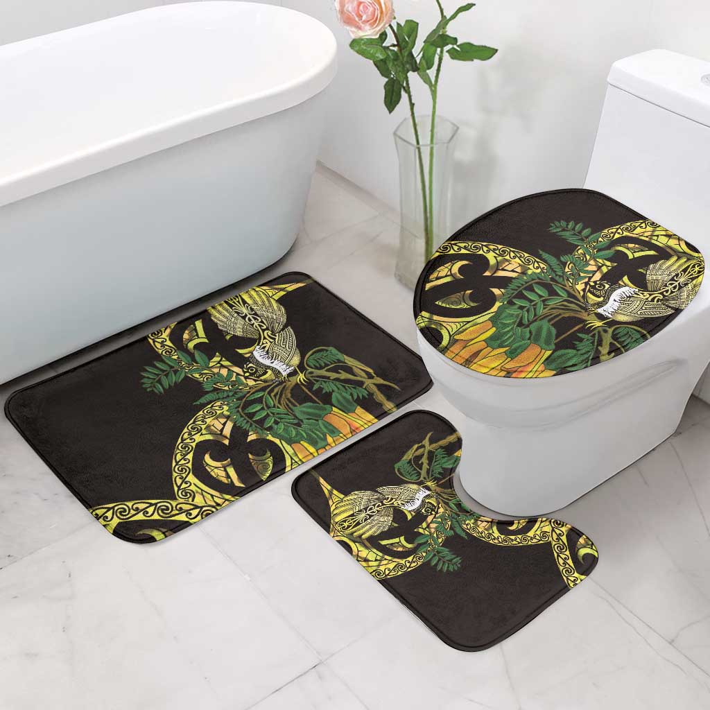 Yellow New Zealand Kowhai And Piwakawaka Bathroom Set Maori Ngaru Paua Shell - Polynesian Pride