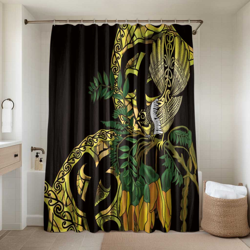 Yellow New Zealand Kowhai And Piwakawaka Bathroom Set Maori Ngaru Paua Shell - Polynesian Pride