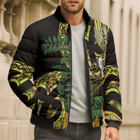 Yellow New Zealand Kowhai And Piwakawaka Bomber Puffer Jacket Maori Ngaru Paua Shell - Polynesian Pride