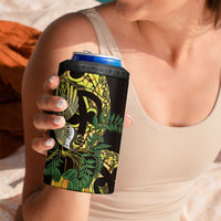 Yellow New Zealand Kowhai And Piwakawaka 4 in 1 Can Cooler Tumbler Maori Ngaru Paua Shell