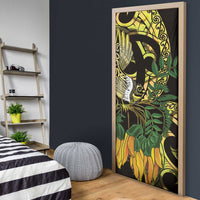 Yellow New Zealand Kowhai And Piwakawaka Door Cover Maori Ngaru Paua Shell - Polynesian Pride