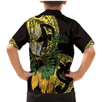 Yellow New Zealand Kowhai And Piwakawaka Family Matching Mermaid Dress and Hawaiian Shirt Maori Ngaru Paua Shell