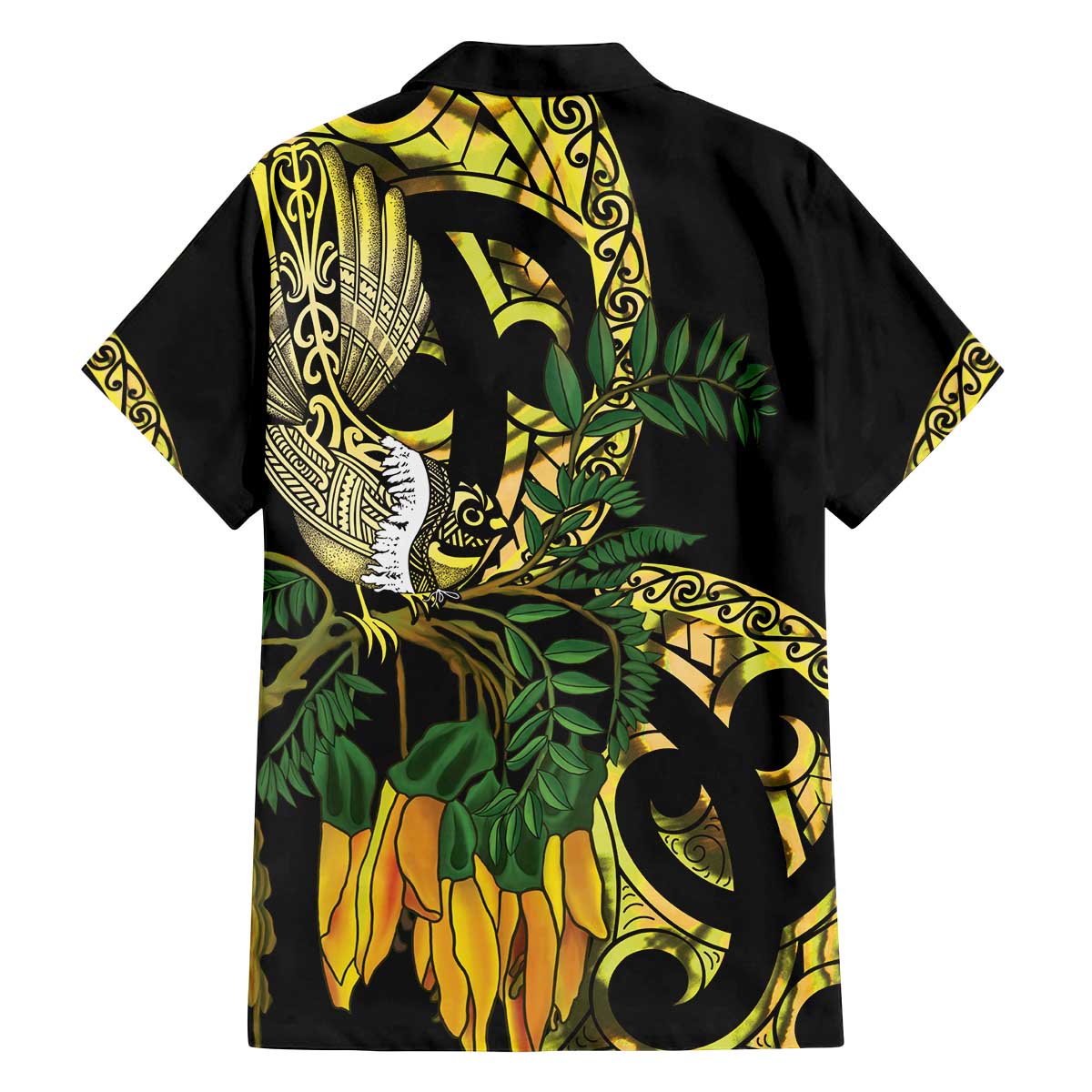Yellow New Zealand Kowhai And Piwakawaka Family Matching Off The Shoulder Long Sleeve Dress and Hawaiian Shirt Maori Ngaru Paua Shell
