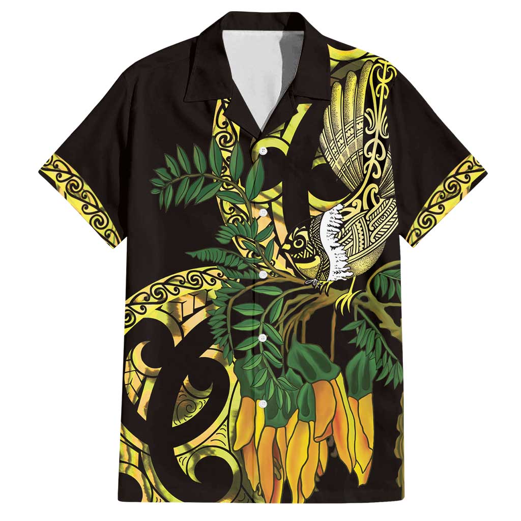 Yellow New Zealand Kowhai And Piwakawaka Family Matching Puletasi and Hawaiian Shirt Maori Ngaru Paua Shell