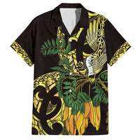 Yellow New Zealand Kowhai And Piwakawaka Family Matching Puletasi and Hawaiian Shirt Maori Ngaru Paua Shell