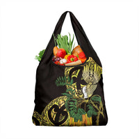 Yellow New Zealand Kowhai And Piwakawaka Grocery Bag Maori Ngaru Paua Shell