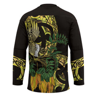 Yellow New Zealand Kowhai And Piwakawaka Hockey Jersey Maori Ngaru Paua Shell - Polynesian Pride