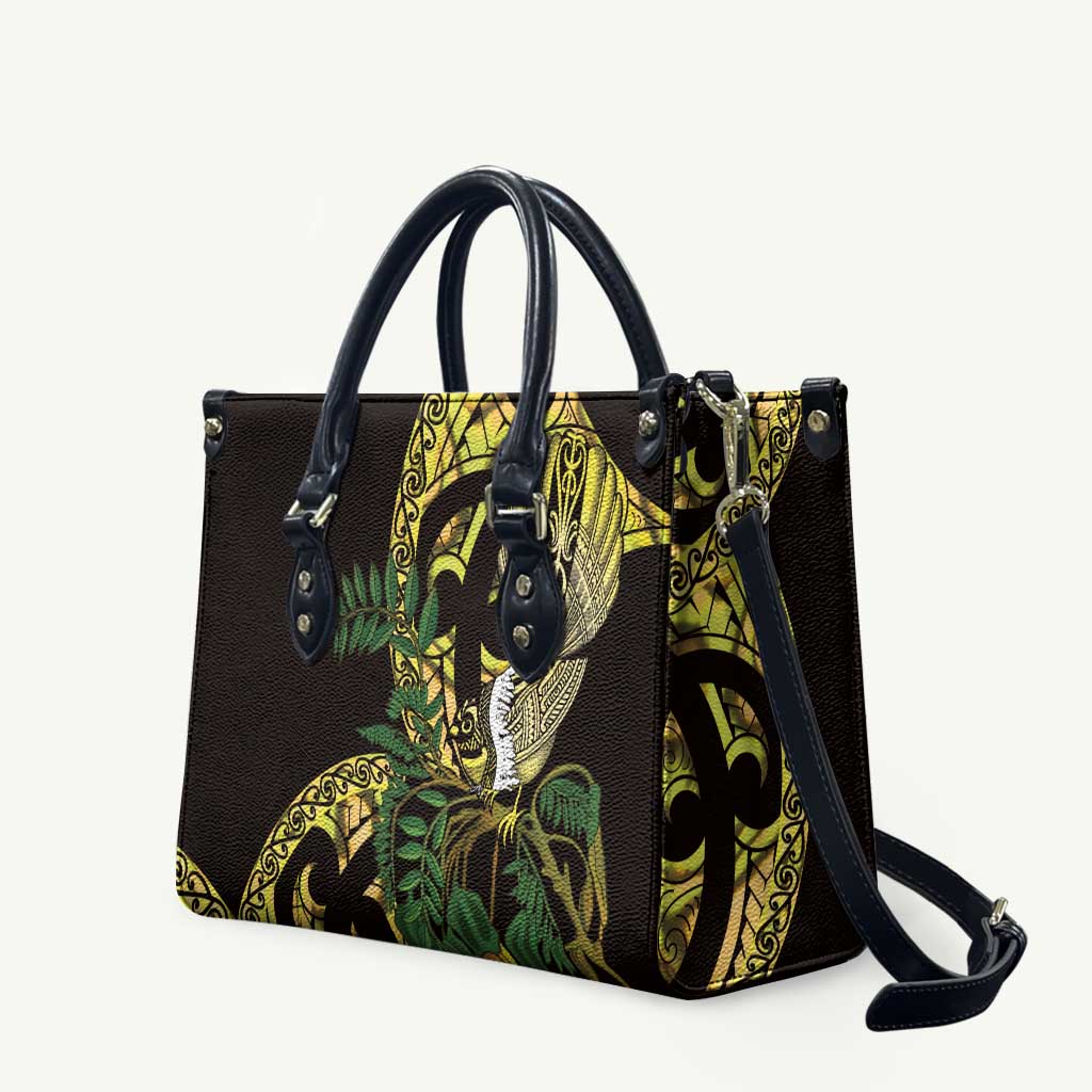 Yellow New Zealand Kowhai And Piwakawaka Leather Bag Maori Ngaru Paua Shell - Polynesian Pride