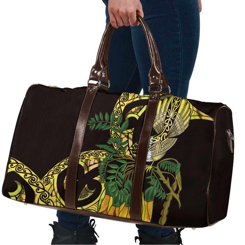 Yellow New Zealand Kowhai And Piwakawaka Travel Bag Maori Ngaru Paua Shell - Polynesian Pride