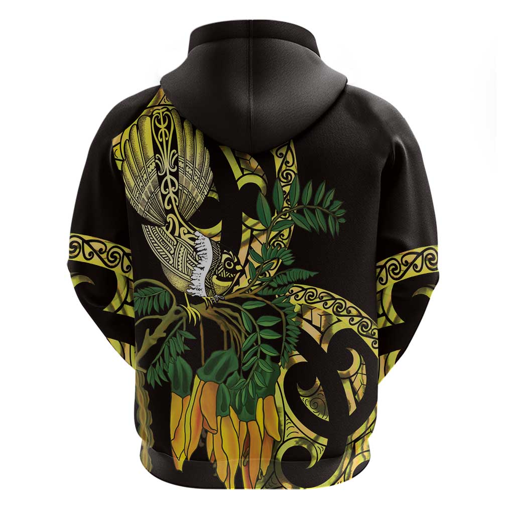 Yellow New Zealand Kowhai And Piwakawaka Zip Hoodie Maori Ngaru Paua Shell