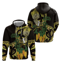 Yellow New Zealand Kowhai And Piwakawaka Zip Hoodie Maori Ngaru Paua Shell