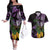 Purple New Zealand Kowhai And Piwakawaka Couples Matching Off The Shoulder Long Sleeve Dress and Hawaiian Shirt Maori Ngaru Paua Shell