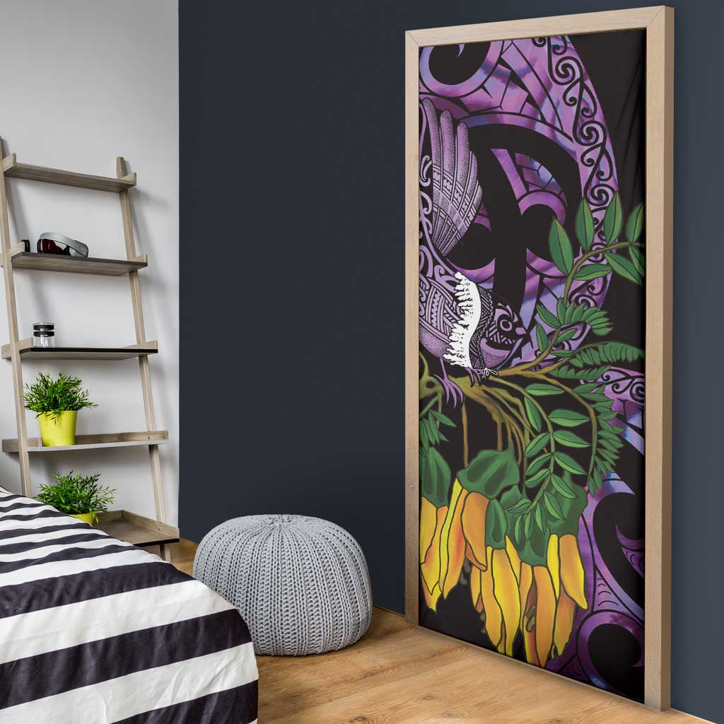 Purple New Zealand Kowhai And Piwakawaka Door Cover Maori Ngaru Paua Shell - Polynesian Pride