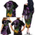 Purple New Zealand Kowhai And Piwakawaka Family Matching Off The Shoulder Long Sleeve Dress and Hawaiian Shirt Maori Ngaru Paua Shell