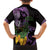 Purple New Zealand Kowhai And Piwakawaka Family Matching Off Shoulder Maxi Dress and Hawaiian Shirt Maori Ngaru Paua Shell