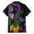 Purple New Zealand Kowhai And Piwakawaka Family Matching Off Shoulder Maxi Dress and Hawaiian Shirt Maori Ngaru Paua Shell