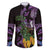 Purple New Zealand Kowhai And Piwakawaka Family Matching Off Shoulder Maxi Dress and Hawaiian Shirt Maori Ngaru Paua Shell