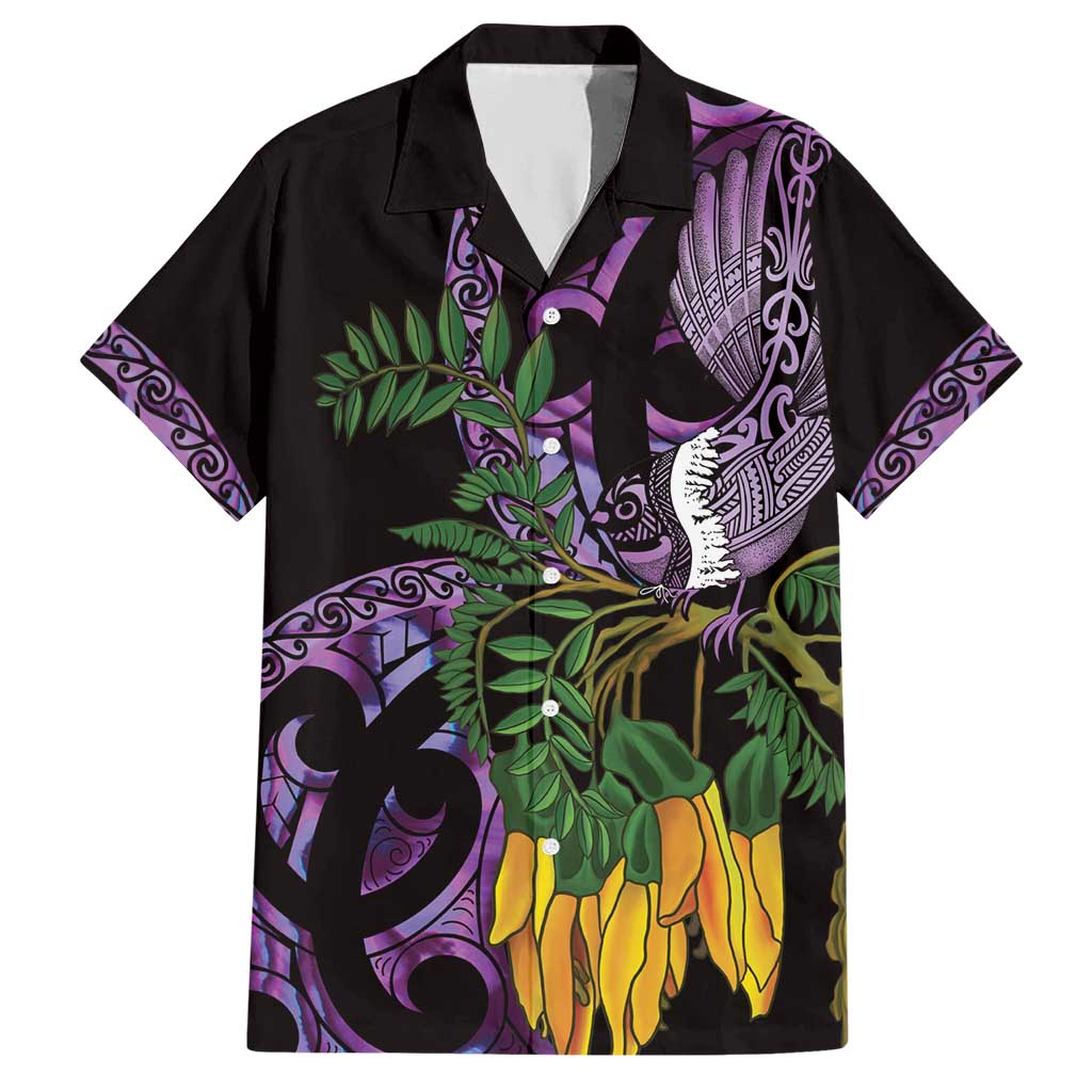 Purple New Zealand Kowhai And Piwakawaka Hawaiian Shirt Maori Ngaru Paua Shell LT14 Purple - Polynesian Pride