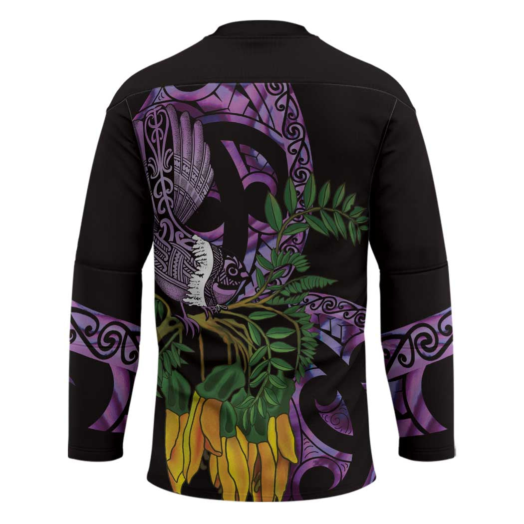 Purple New Zealand Kowhai And Piwakawaka Hockey Jersey Maori Ngaru Paua Shell - Polynesian Pride