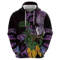 Purple New Zealand Kowhai And Piwakawaka Hoodie Maori Ngaru Paua Shell