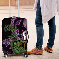 Purple New Zealand Kowhai And Piwakawaka Luggage Cover Maori Ngaru Paua Shell