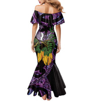 Purple New Zealand Kowhai And Piwakawaka Mermaid Dress Maori Ngaru Paua Shell