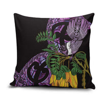 Purple New Zealand Kowhai And Piwakawaka Pillow Cover Maori Ngaru Paua Shell - Polynesian Pride