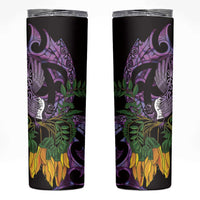 Purple New Zealand Kowhai And Piwakawaka Skinny Tumbler Maori Ngaru Paua Shell