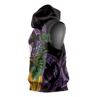 Purple New Zealand Kowhai And Piwakawaka Sleeveless Hoodie Maori Ngaru Paua Shell - Polynesian Pride