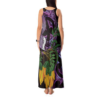 Purple New Zealand Kowhai And Piwakawaka Tank Maxi Dress Maori Ngaru Paua Shell
