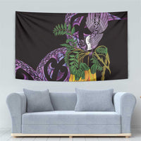 Purple New Zealand Kowhai And Piwakawaka Tapestry Maori Ngaru Paua Shell