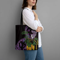 Purple New Zealand Kowhai And Piwakawaka Tote Bag Maori Ngaru Paua Shell - Polynesian Pride