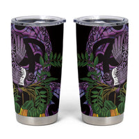 Purple New Zealand Kowhai And Piwakawaka Tumbler Cup Maori Ngaru Paua Shell