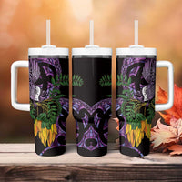 Purple New Zealand Kowhai And Piwakawaka Tumbler With Handle Maori Ngaru Paua Shell