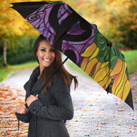 Purple New Zealand Kowhai And Piwakawaka Umbrella Maori Ngaru Paua Shell - Polynesian Pride