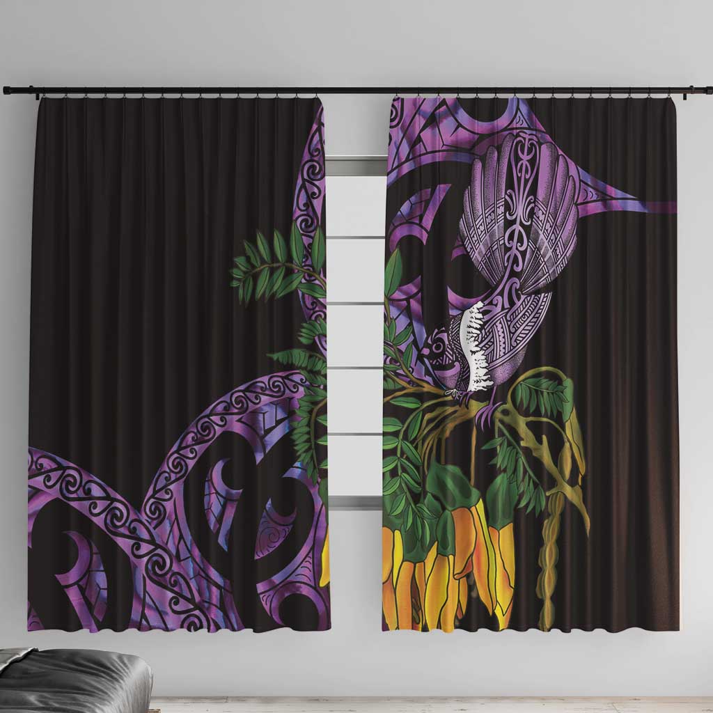 Purple New Zealand Kowhai And Piwakawaka Window Curtain Maori Ngaru Paua Shell
