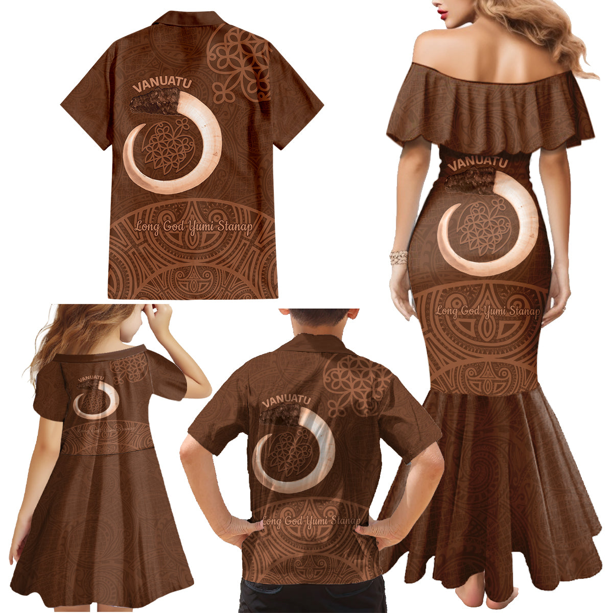 Vanuatu Indipendens Dei Family Matching Mermaid Dress and Hawaiian Shirt Yumi 44th Sand Drawing Turtle Mix Lapita